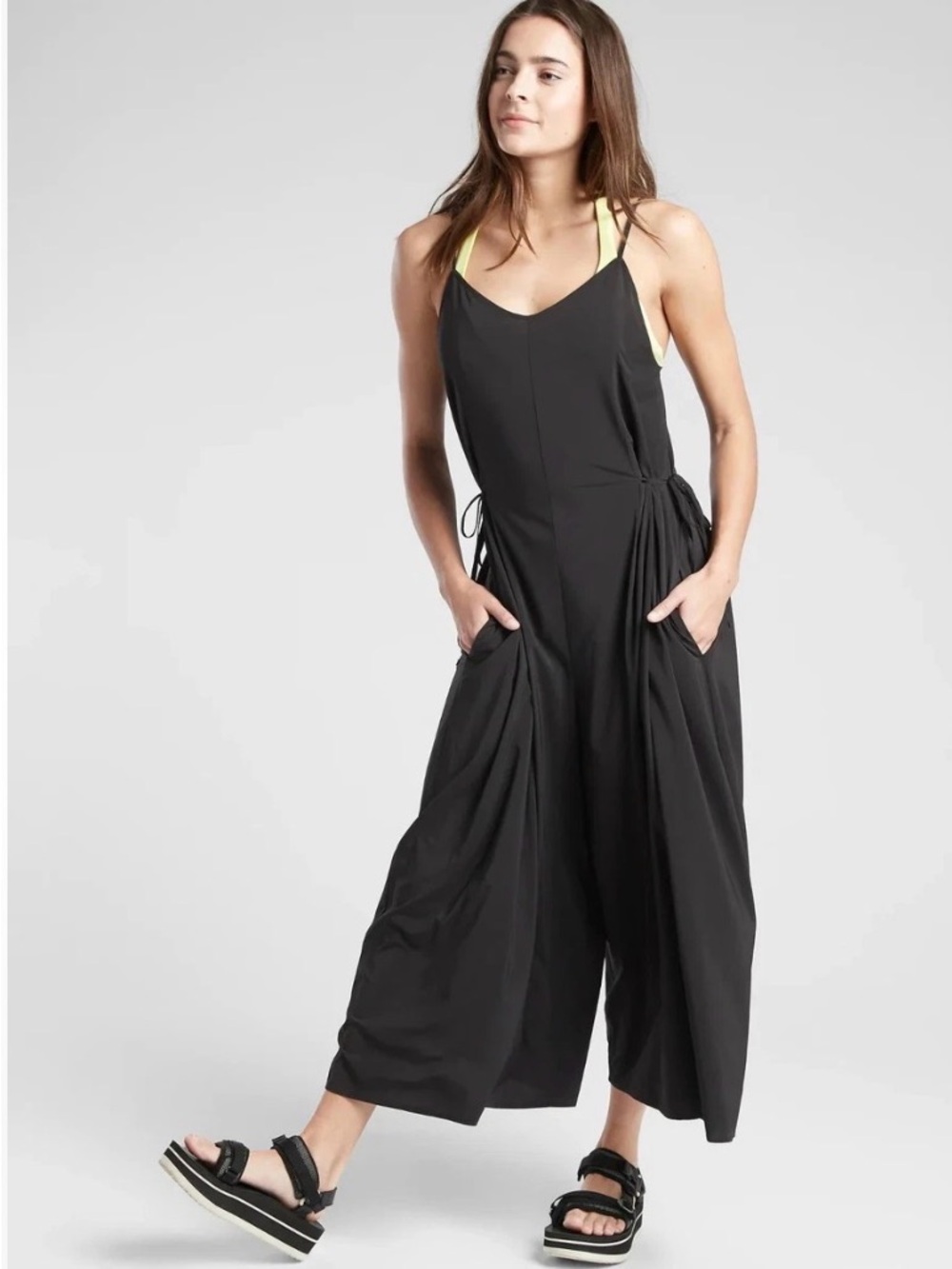 Athleta Black Wide-Leg Jumpsuit with Contrast Straps